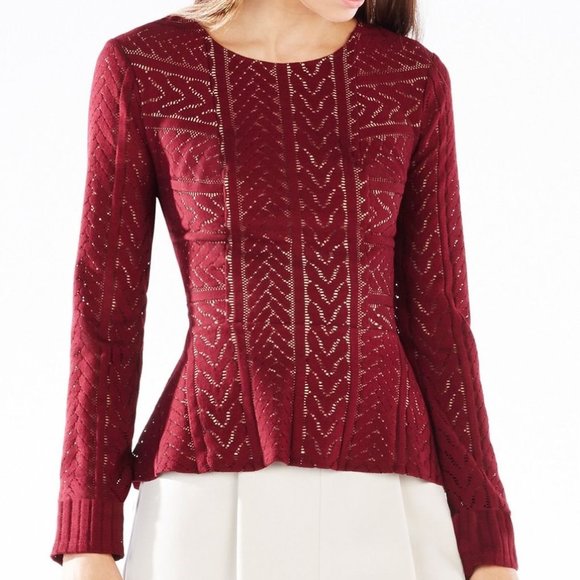 ❤️ $198 BCBGMAXAZRIA Long Sleeve Pietro Wine Knit Top Shirt; Size Medium M - Picture 1 of 6